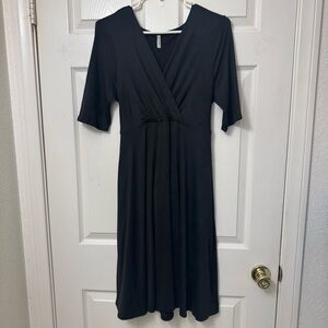 Mother Bee Maternity Dress Soft Black Stretch Knit Size Large V-neck Back Tie